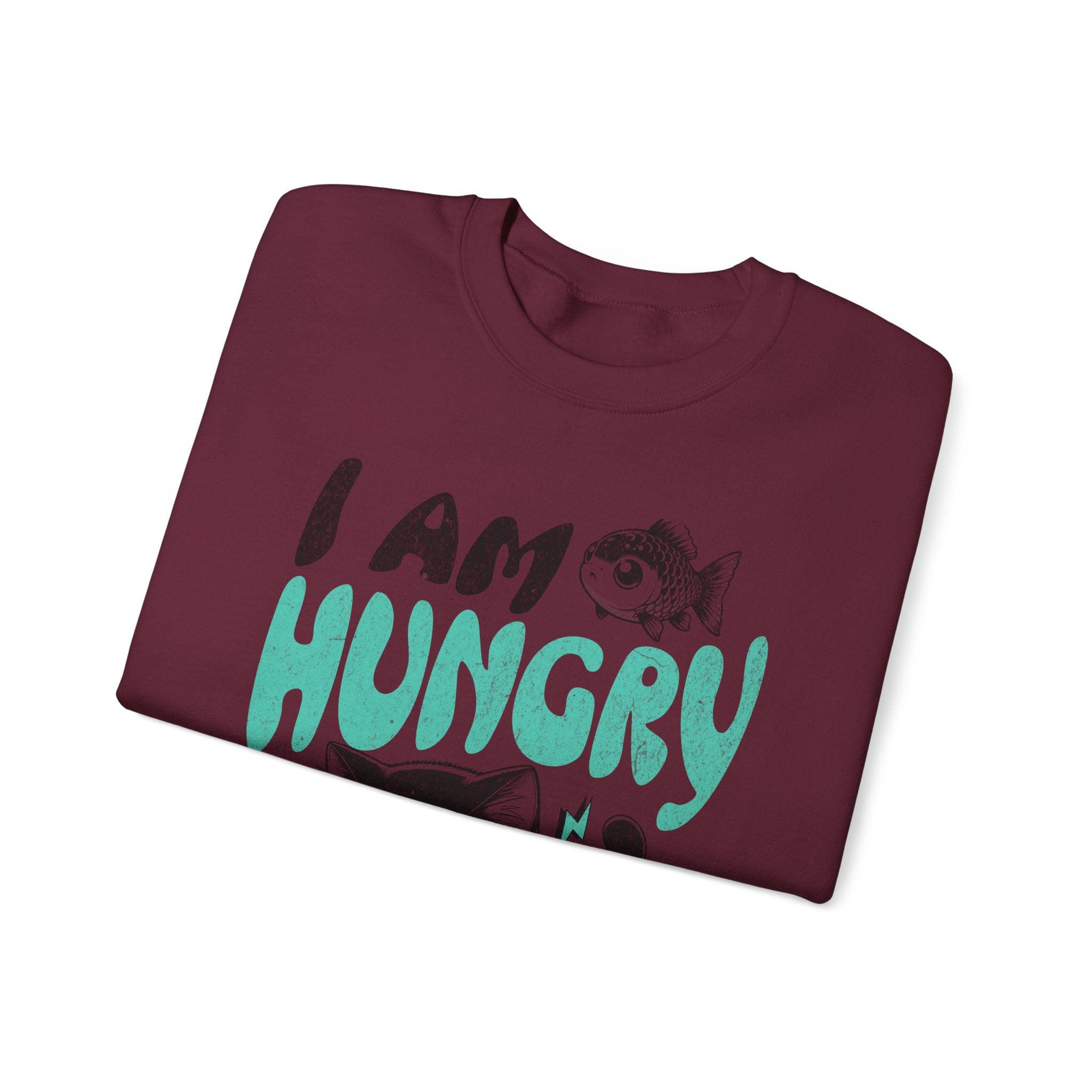 Sweatshirt — Cute Cat "I Am Hungry" Graphic Crewneck