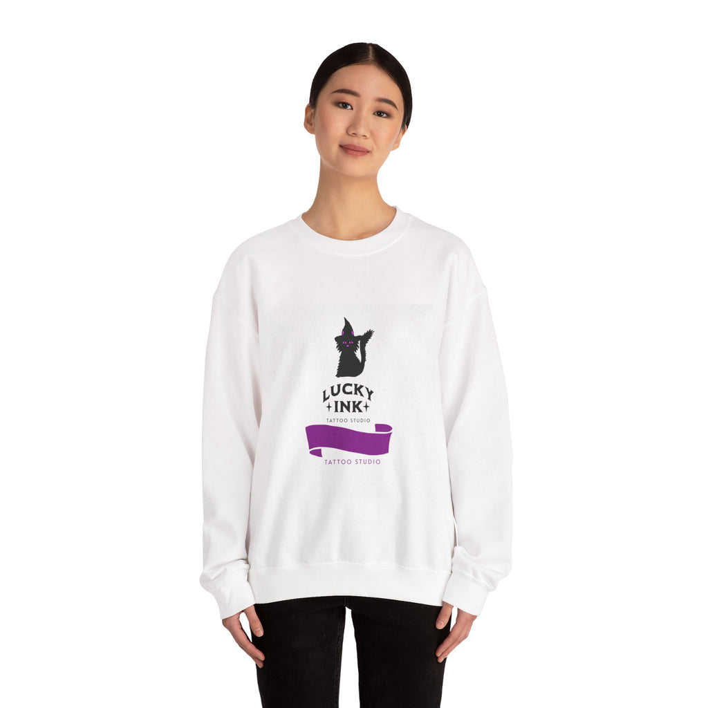 Lucky Ink Tattoo Studio Crewneck Sweatshirt — Black Cat Logo Tee