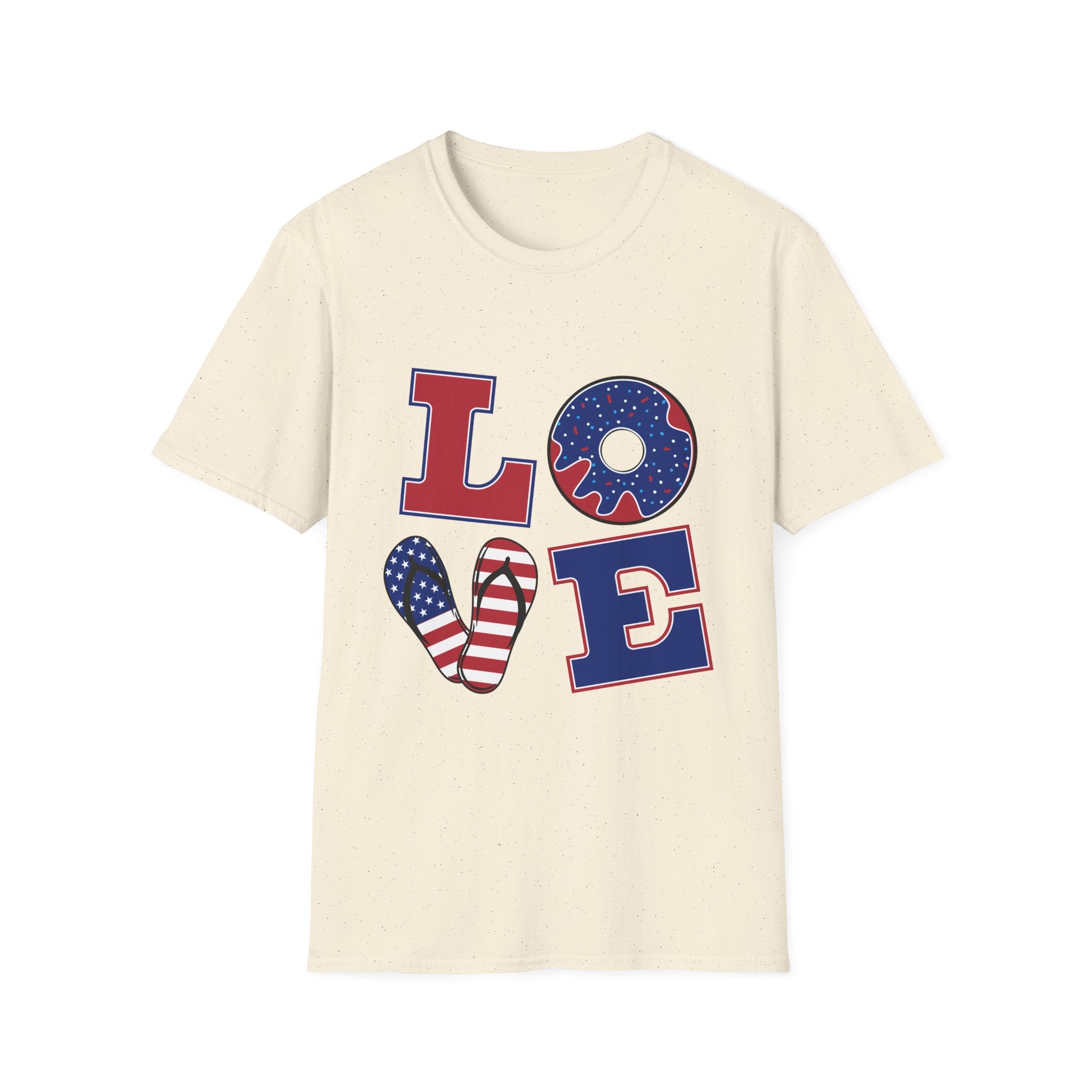 Patriotic LOVE T-Shirt USA Flag Donut & Flip-Flop Fourth of July Tee