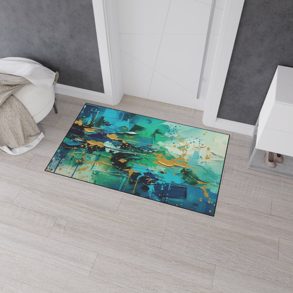 Abstract Teal & Gold Heavy-Duty Floor Mat Durable Entryway Rug