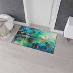 Abstract Teal & Gold Heavy-Duty Floor Mat Durable Entryway Rug