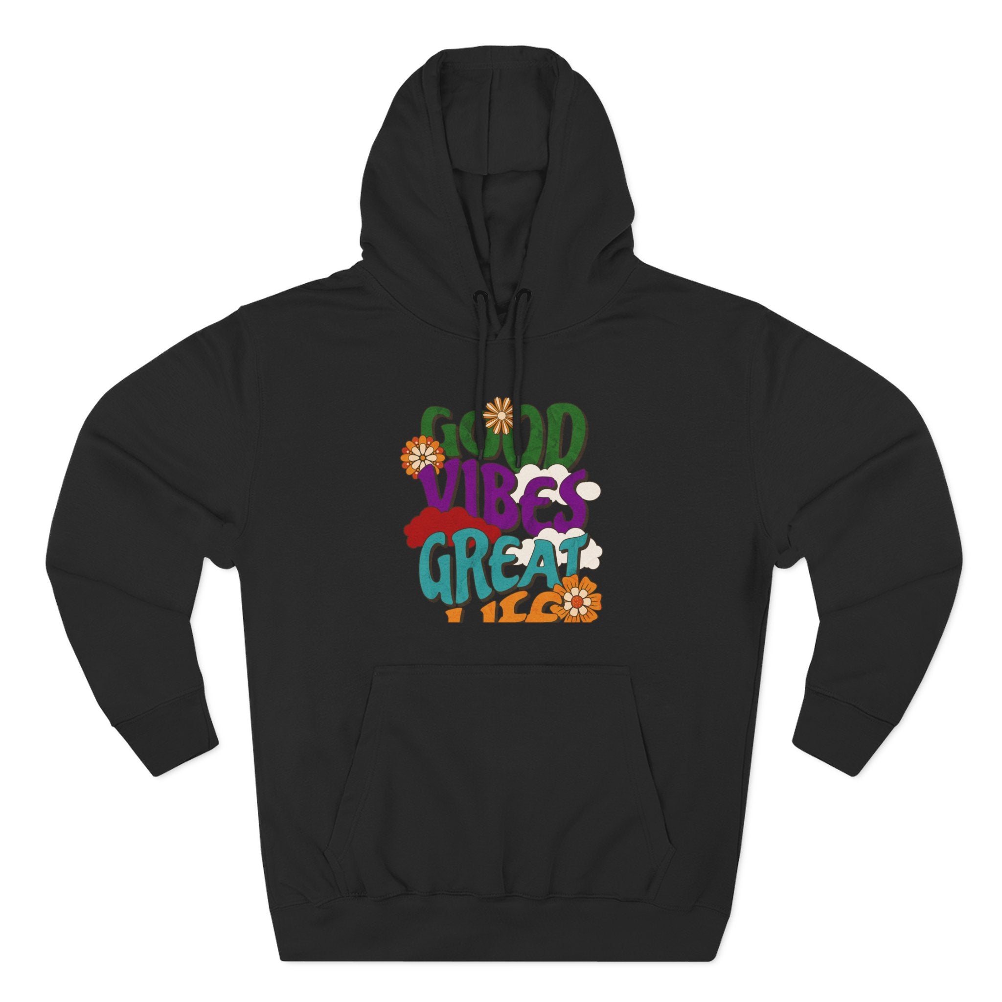 Good Vibes Great Ideas Hoodie — Retro Floral Positive Message Pullover