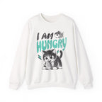 Sweatshirt — Cute Cat "I Am Hungry" Graphic Crewneck