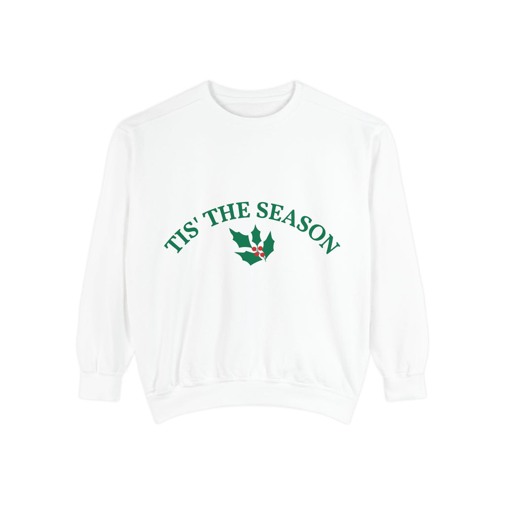 Tis' The Season Sweatshirt Festive Holly Crewneck with Statue of Liberty Backline
