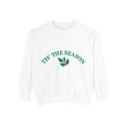 Tis' The Season Sweatshirt Festive Holly Crewneck with Statue of Liberty Backline