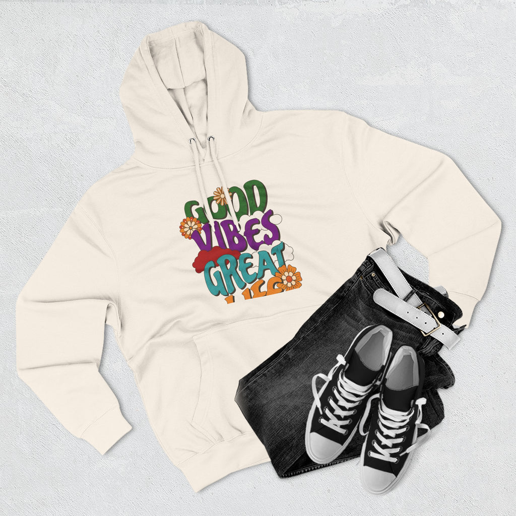 Good Vibes Great Ideas Hoodie — Retro Floral Positive Message Pullover