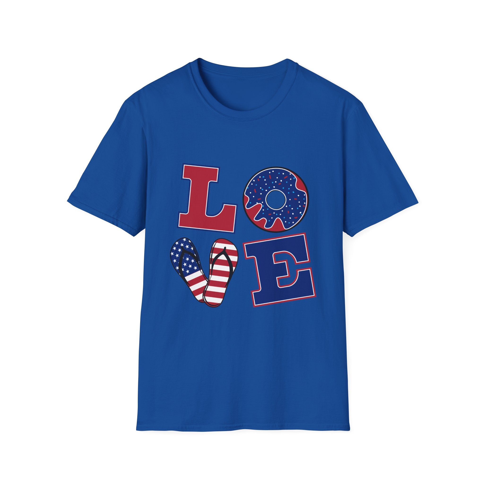 Patriotic LOVE T-Shirt USA Flag Donut & Flip-Flop Fourth of July Tee