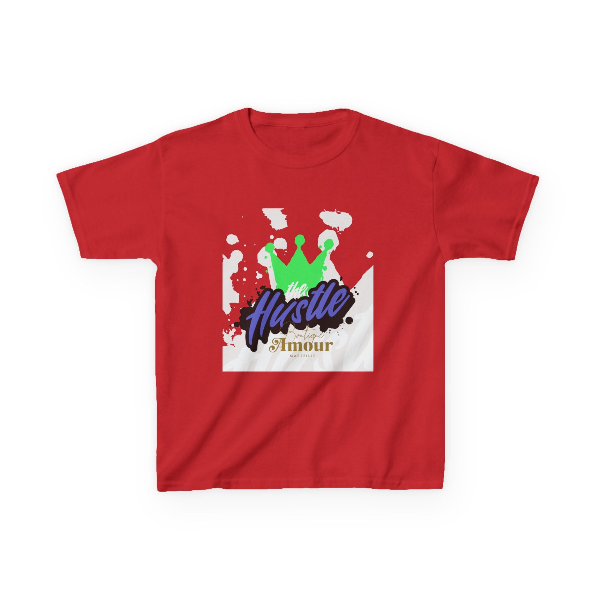 Kids Tee — 'Hustle Amour' Crown Graphic Shirt for Motivated Kids