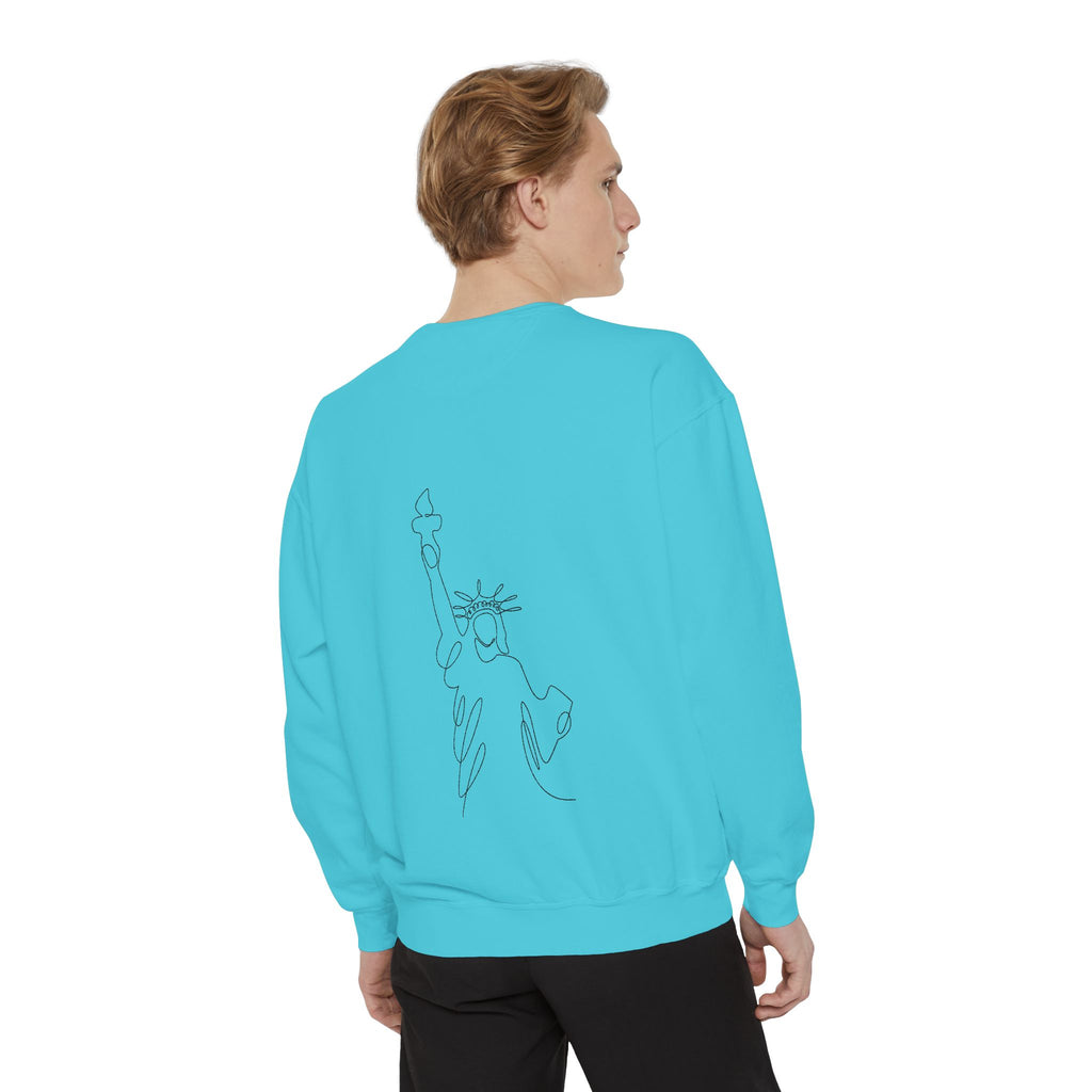 Tis' The Season Sweatshirt Festive Holly Crewneck with Statue of Liberty Backline