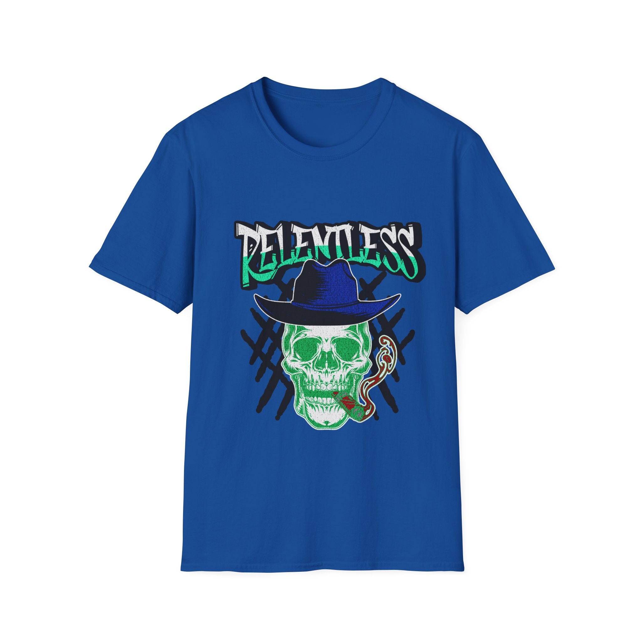 Relentless Skull T-Shirt – Green Skull with Hat & Snake Graphic