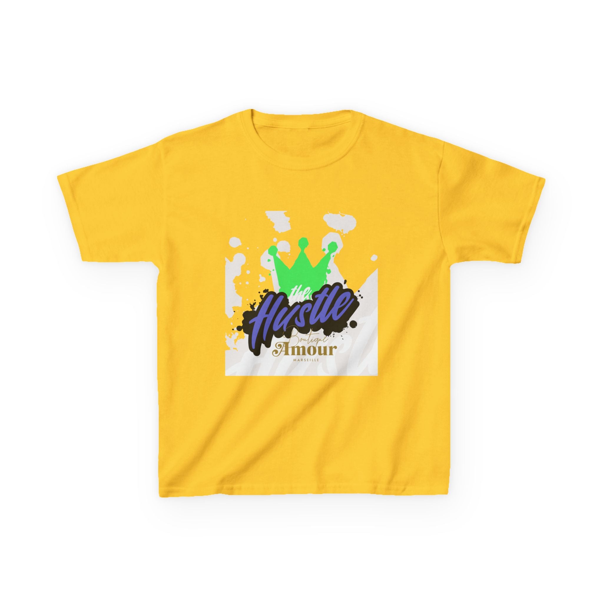 Kids Tee — 'Hustle Amour' Crown Graphic Shirt for Motivated Kids