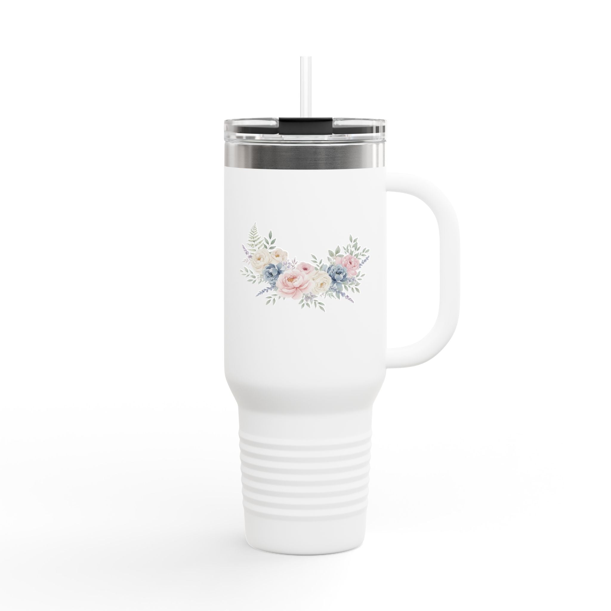40oz Insulated Travel Mug with Pastel Floral Bouquet – Large Stainless Steel Tumbler, Travel Coffee Cup