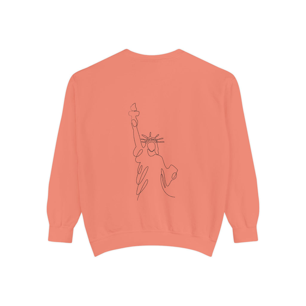 Tis' The Season Sweatshirt Festive Holly Crewneck with Statue of Liberty Backline