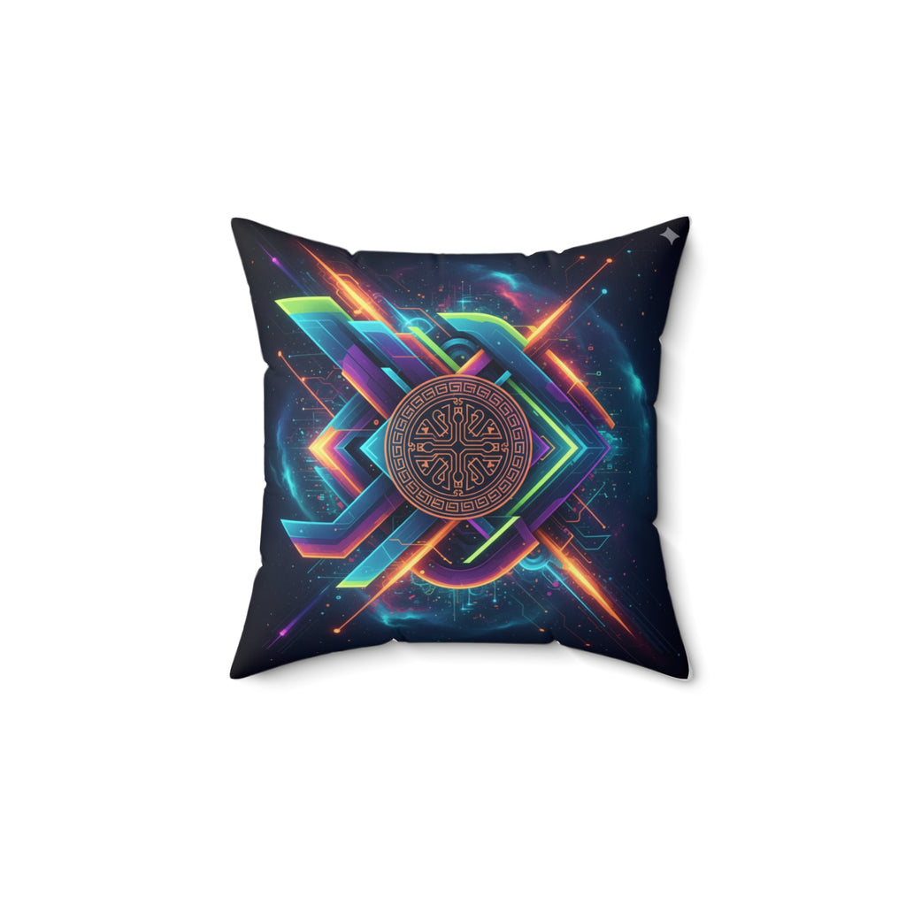 Geometric Neon Mandala Pillow Vibrant Cosmic Decorative Throw