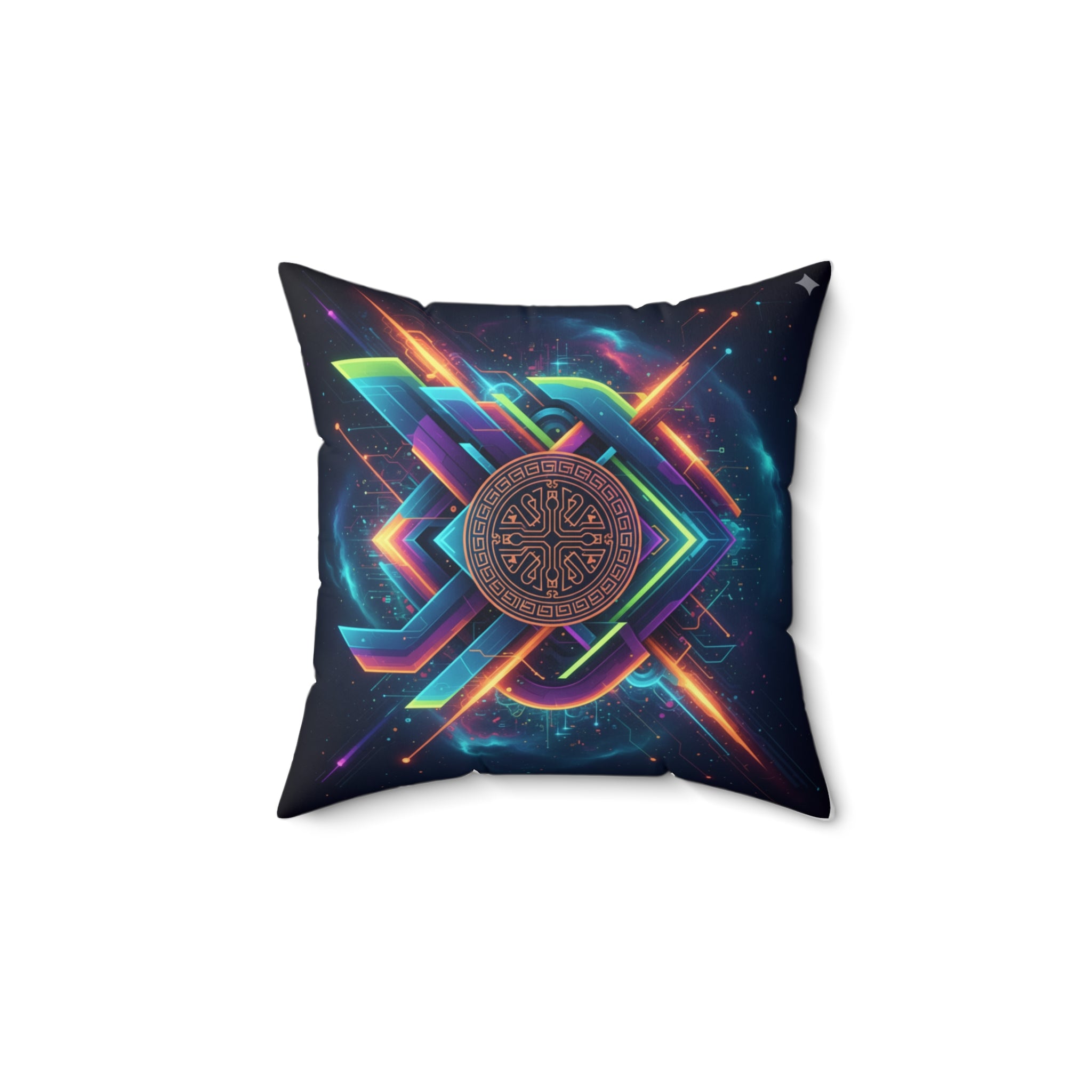 Geometric Neon Mandala Pillow Vibrant Cosmic Decorative Throw