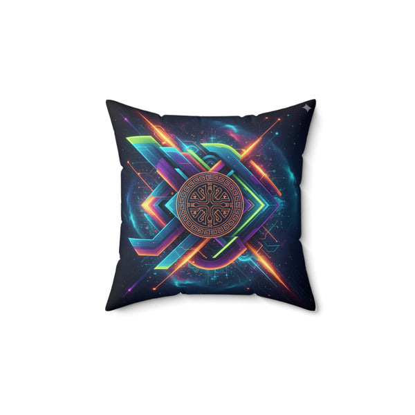Geometric Neon Mandala Pillow Vibrant Cosmic Decorative Throw